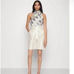 CINQ A SEPT Sleeveless High Neck Paisley Print Top Size Large Green / Purple